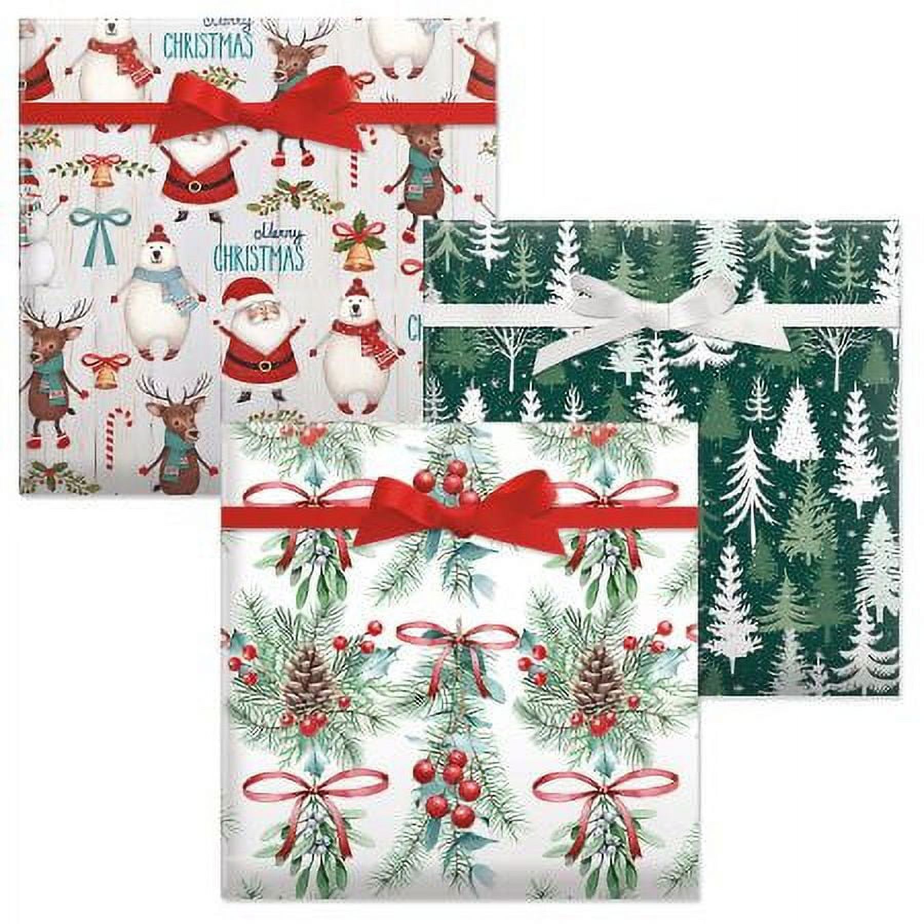3 Jumbo Gift Wrap Paper Rolls, 23 W by 32' L Each - Holiday Forest, Under  the Mistletoe, Santa and Friends - by Current